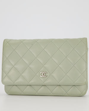Chanel Wallet on Chain Bag with CC Logo in Sage Green Lambskin Leather with Silver Hardware