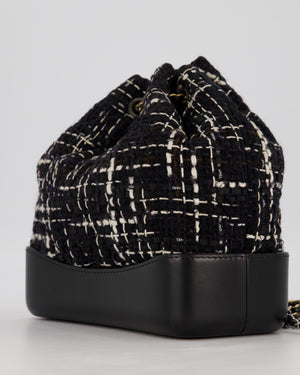 Chanel Black, White and Navy Small Gabrielle Backpack Bag in Tweed and Calfskin Leather With Mixed Hardware