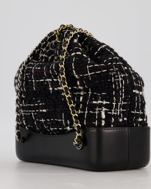 Chanel Black, White and Navy Small Gabrielle Backpack Bag in Tweed and Calfskin Leather With Mixed Hardware