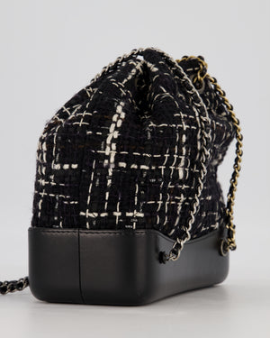 Chanel Black, White and Navy Small Gabrielle Backpack Bag in Tweed and Calfskin Leather With Mixed Hardware