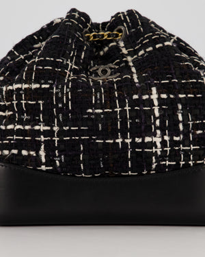 Chanel Black, White and Navy Small Gabrielle Backpack Bag in Tweed and Calfskin Leather With Mixed Hardware