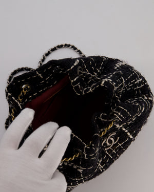 Chanel Black, White and Navy Small Gabrielle Backpack Bag in Tweed and Calfskin Leather With Mixed Hardware