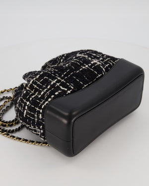 Chanel Black, White and Navy Small Gabrielle Backpack Bag in Tweed and Calfskin Leather With Mixed Hardware