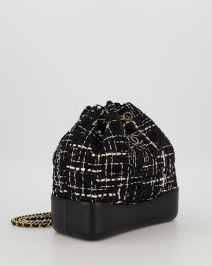 Chanel Black, White and Navy Small Gabrielle Backpack Bag in Tweed and Calfskin Leather With Mixed Hardware