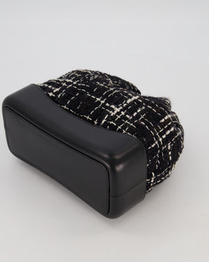 Chanel Black, White and Navy Small Gabrielle Backpack Bag in Tweed and Calfskin Leather With Mixed Hardware
