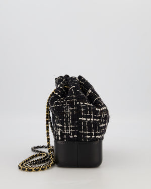 Chanel Black, White and Navy Small Gabrielle Backpack Bag in Tweed and Calfskin Leather With Mixed Hardware