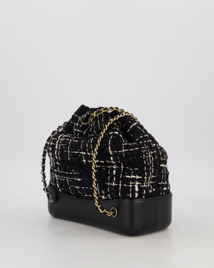 Chanel Black, White and Navy Small Gabrielle Backpack Bag in Tweed and Calfskin Leather With Mixed Hardware