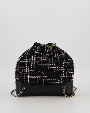 Chanel Black, White and Navy Small Gabrielle Backpack Bag in Tweed and Calfskin Leather With Mixed Hardware