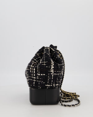 Chanel Black, White and Navy Small Gabrielle Backpack Bag in Tweed and Calfskin Leather With Mixed Hardware