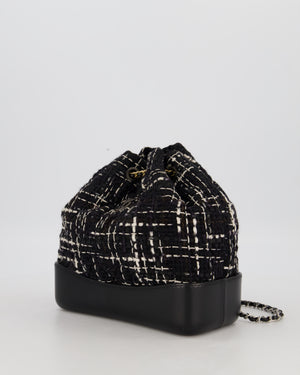 Chanel Black, White and Navy Small Gabrielle Backpack Bag in Tweed and Calfskin Leather With Mixed Hardware