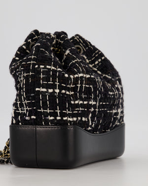 Chanel Black, White and Navy Small Gabrielle Backpack Bag in Tweed and Calfskin Leather With Mixed Hardware