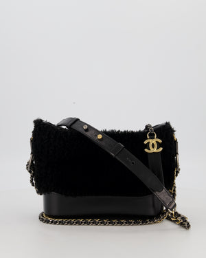 Chanel Black Small Gabrielle Bag in Shearling and Calfskin Leather With Mixed Hardware
