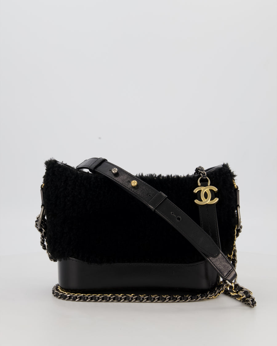 Chanel Black Small Gabrielle Bag in Shearling and Calfskin Leather With Mixed Hardware