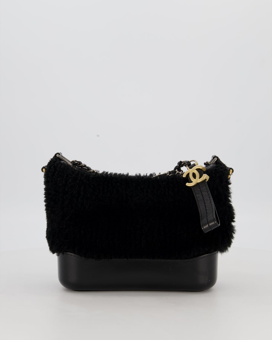Chanel Black Small Gabrielle Bag in Shearling and Calfskin Leather With Mixed Hardware