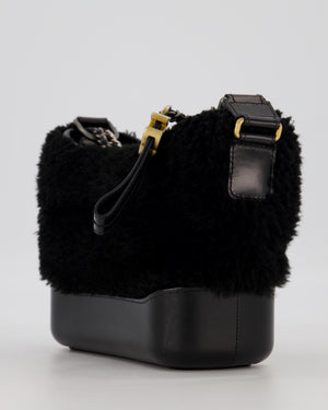 Chanel Black Small Gabrielle Bag in Shearling and Calfskin Leather With Mixed Hardware
