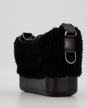 Chanel Black Small Gabrielle Bag in Shearling and Calfskin Leather With Mixed Hardware