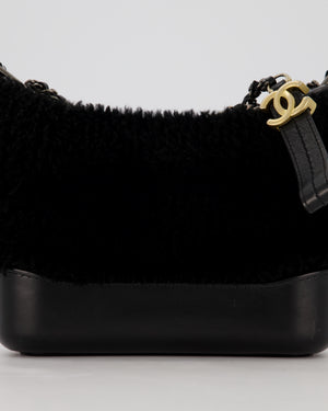 Chanel Black Small Gabrielle Bag in Shearling and Calfskin Leather With Mixed Hardware