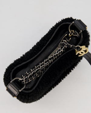 Chanel Black Small Gabrielle Bag in Shearling and Calfskin Leather With Mixed Hardware