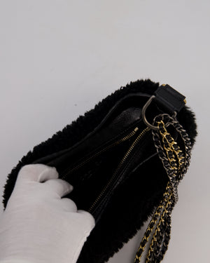 Chanel Black Small Gabrielle Bag in Shearling and Calfskin Leather With Mixed Hardware