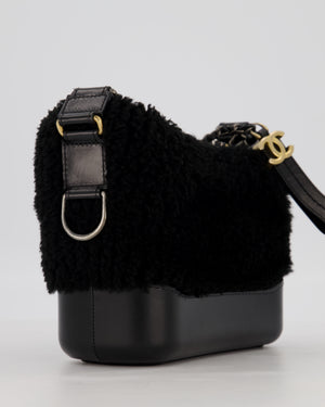 Chanel Black Small Gabrielle Bag in Shearling and Calfskin Leather With Mixed Hardware