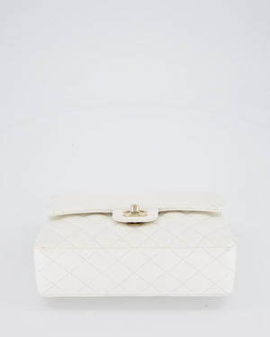 Chanel White Small Classic Double Flap Bag in Caviar Leather with Champagne Gold Hardware