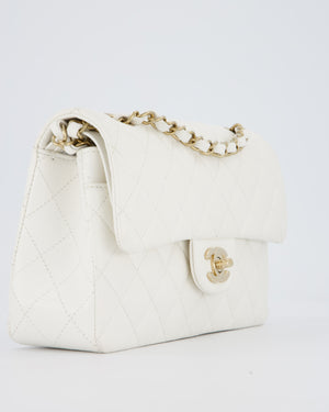 Chanel White Small Classic Double Flap Bag in Caviar Leather with Champagne Gold Hardware