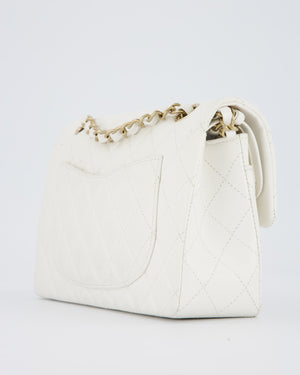 Chanel White Small Classic Double Flap Bag in Caviar Leather with Champagne Gold Hardware