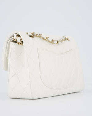 Chanel White Small Classic Double Flap Bag in Caviar Leather with Champagne Gold Hardware