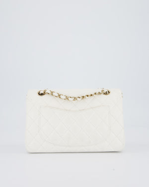 Chanel White Small Classic Double Flap Bag in Caviar Leather with Champagne Gold Hardware