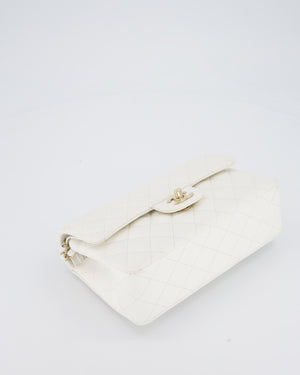 Chanel White Small Classic Double Flap Bag in Caviar Leather with Champagne Gold Hardware
