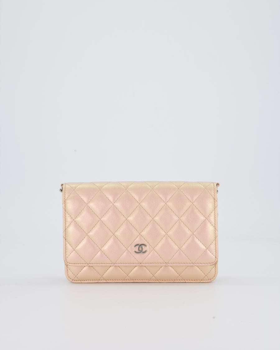 Chanel Wallet on Chain Bag in Iridescent Pink Quilted Lambskin Leather with Silver Hardware