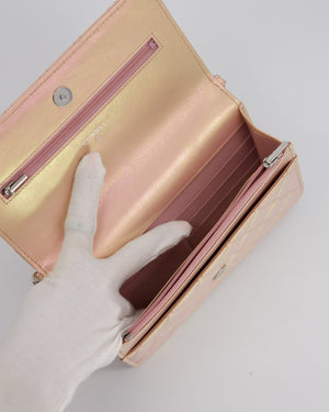 Chanel Wallet on Chain Bag in Iridescent Pink Quilted Lambskin Leather with Silver Hardware