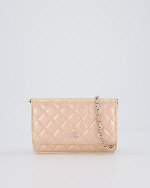 Chanel Wallet on Chain Bag in Iridescent Pink Quilted Lambskin Leather with Silver Hardware