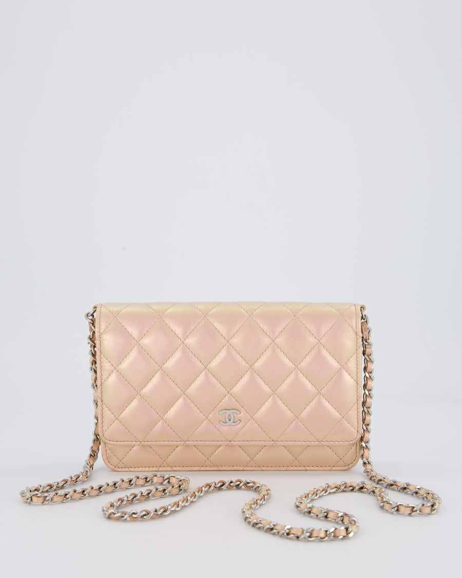 Chanel Wallet on Chain Bag in Iridescent Pink Quilted Lambskin Leather with Silver Hardware