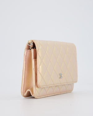 Chanel Wallet on Chain Bag in Iridescent Pink Quilted Lambskin Leather with Silver Hardware