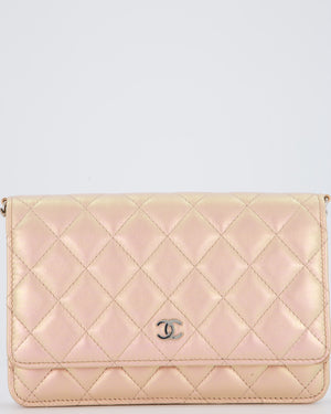 Chanel Wallet on Chain Bag in Iridescent Pink Quilted Lambskin Leather with Silver Hardware