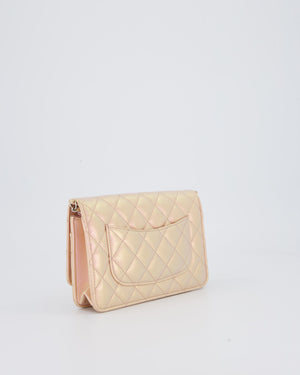 Chanel Wallet on Chain Bag in Iridescent Pink Quilted Lambskin Leather with Silver Hardware