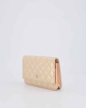Chanel Wallet on Chain Bag in Iridescent Pink Quilted Lambskin Leather with Silver Hardware