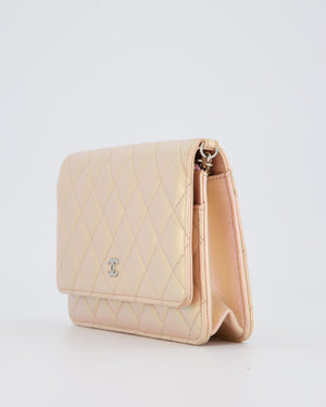 Chanel Wallet on Chain Bag in Iridescent Pink Quilted Lambskin Leather with Silver Hardware