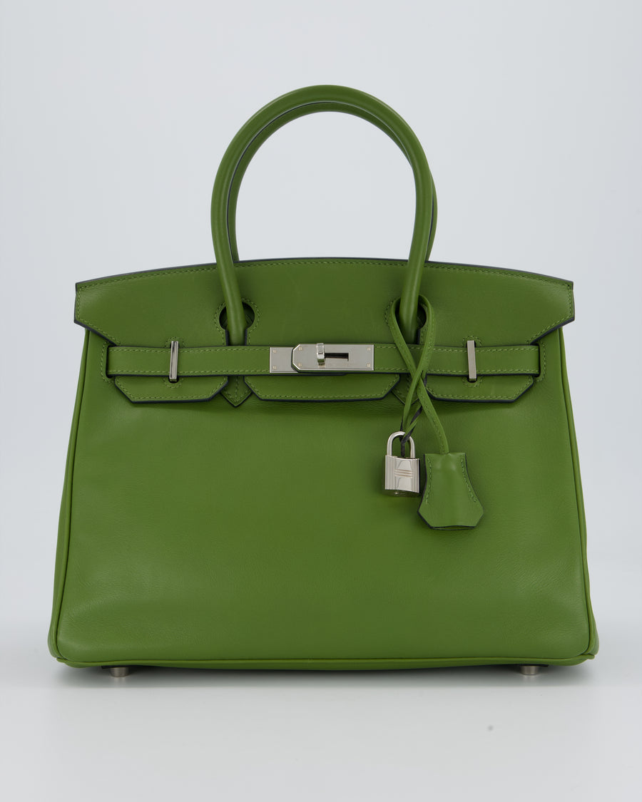 Hermès Vert Pelouse Birkin 30 Retourne Bag in Swift Leather with Palladium Hardware