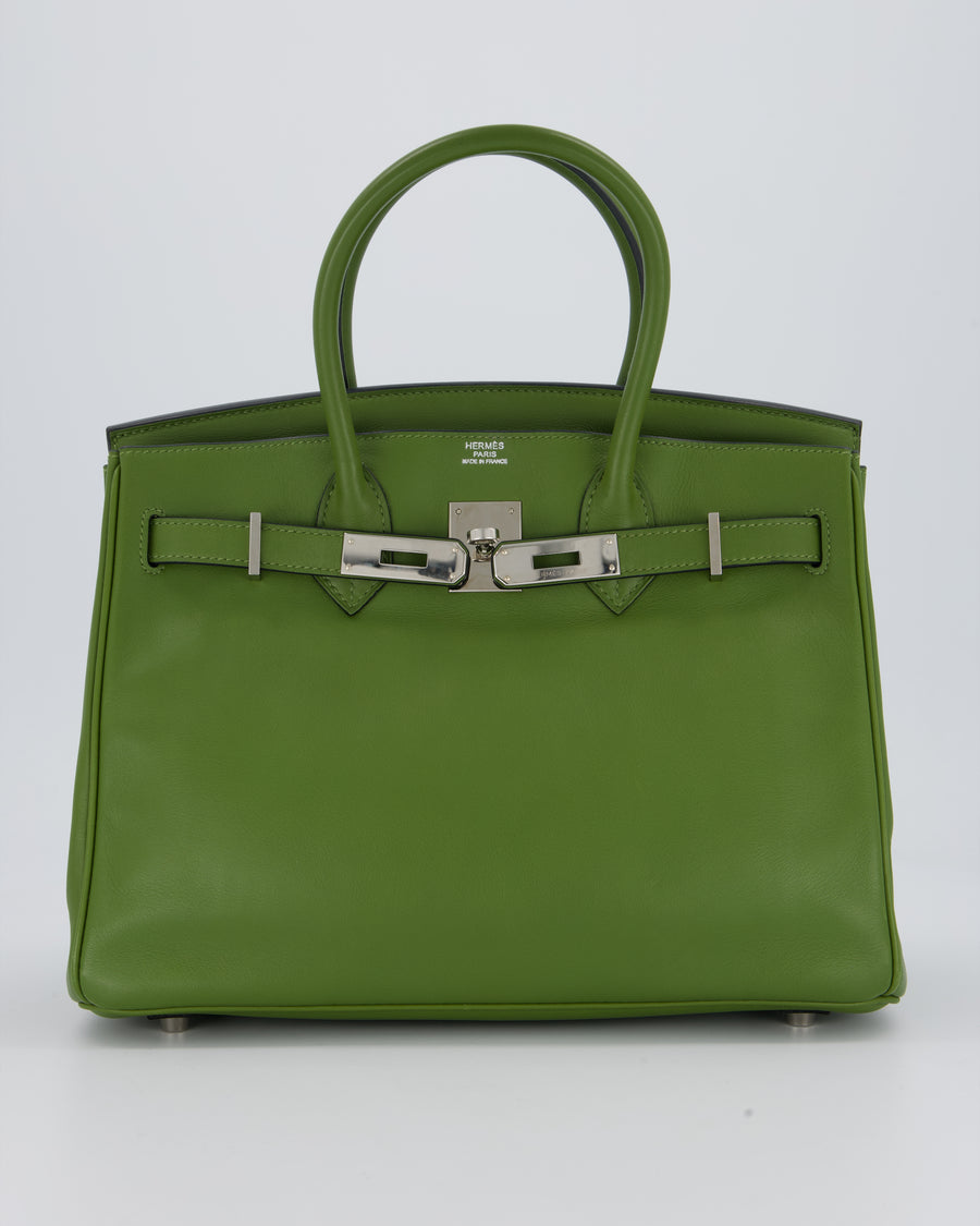 Hermès Vert Pelouse Birkin 30 Retourne Bag in Swift Leather with Palladium Hardware