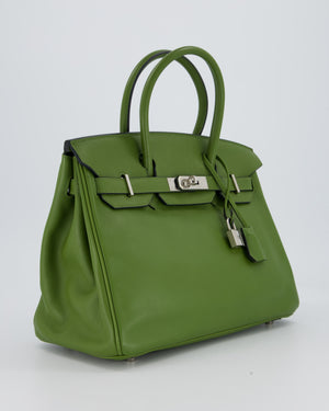Hermès Vert Pelouse Birkin 30 Retourne Bag in Swift Leather with Palladium Hardware