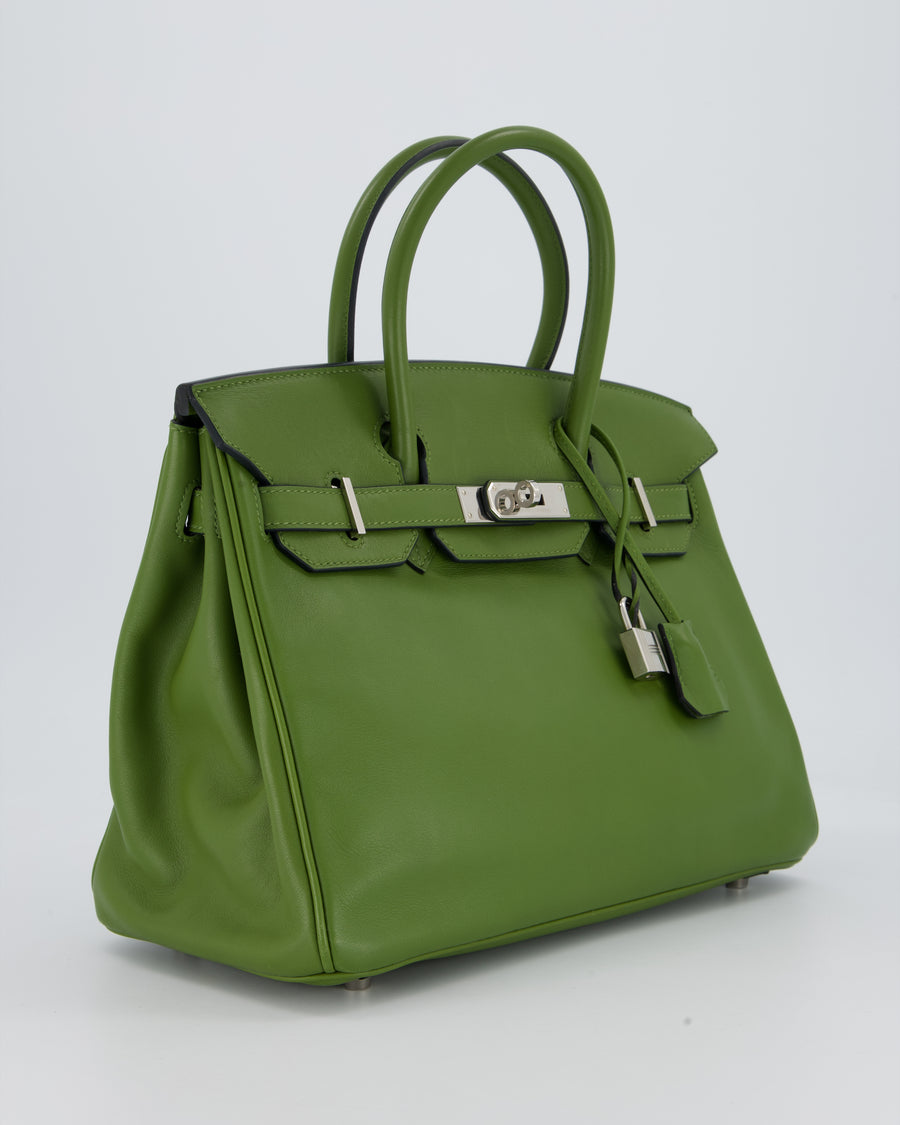 Hermès Vert Pelouse Birkin 30 Retourne Bag in Swift Leather with Palladium Hardware