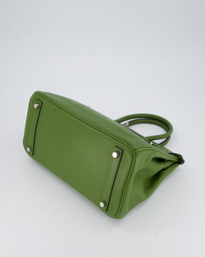 Hermès Vert Pelouse Birkin 30 Retourne Bag in Swift Leather with Palladium Hardware