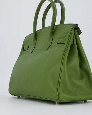 Hermès Vert Pelouse Birkin 30 Retourne Bag in Swift Leather with Palladium Hardware