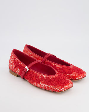 Ermanno Scervino Red Sequin and Lace Embroidered Mary-Jane Flats Size EU 39 RRP £700