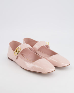 Valentino Baby Pink Patent Leather VLogo Locker Mary-Jane Flats with Gold Turnlock Detail Size EU 39.5