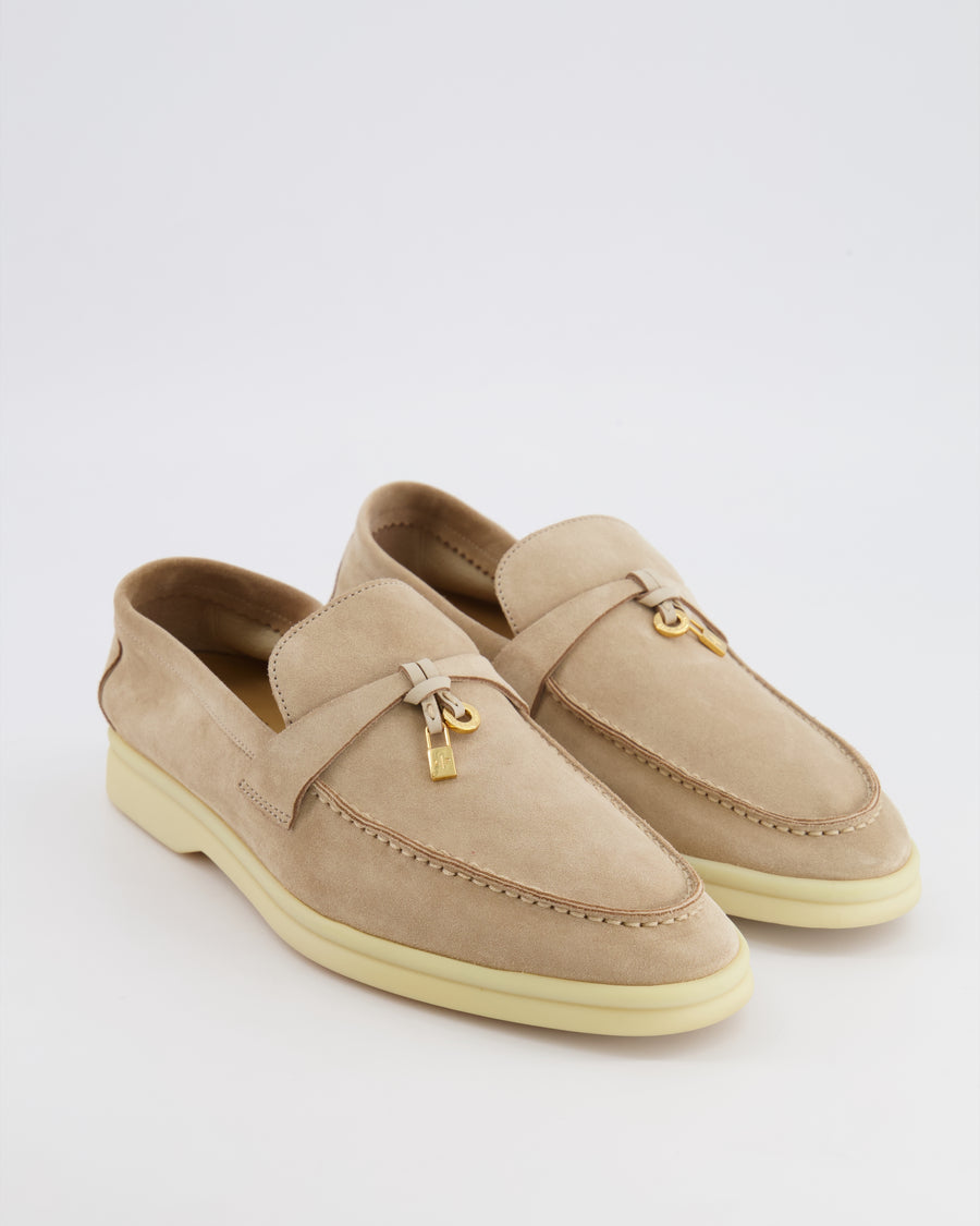 Loro Piana Beige Suede Summer Charms Walk Loafers Size EU 39