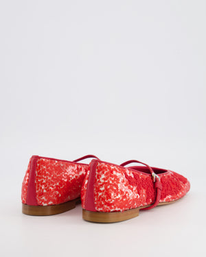 Ermanno Scervino Red Sequin and Lace Embroidered Mary-Jane Flats Size EU 39 RRP £700