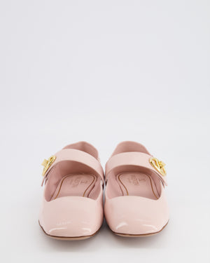 Valentino Baby Pink Patent Leather VLogo Locker Mary-Jane Flats with Gold Turnlock Detail Size EU 39.5